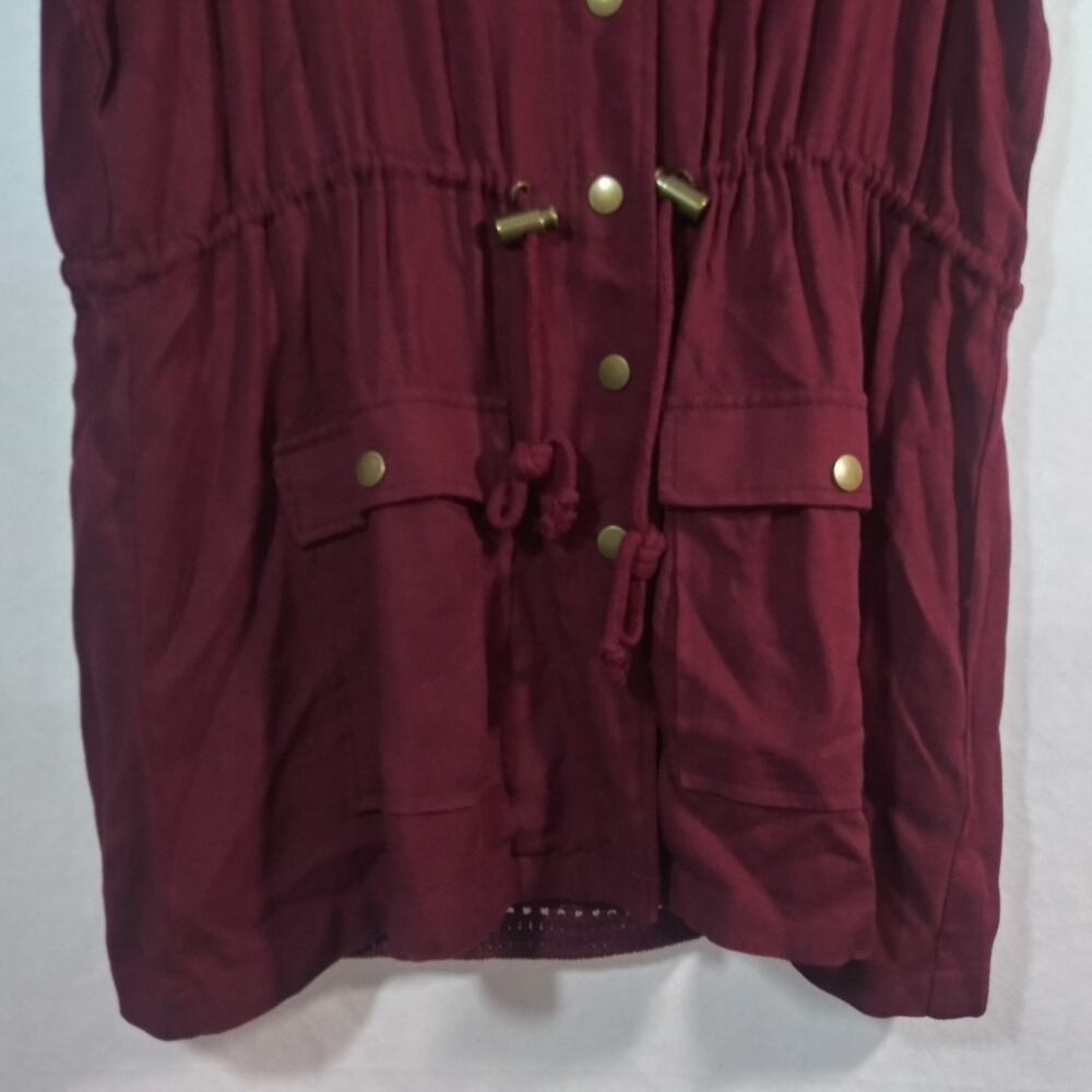 Blue Rain Anorak Vest Crochet Back Panel Pockets Button Burgundy Red Tan Size L - Picture 4 of 6